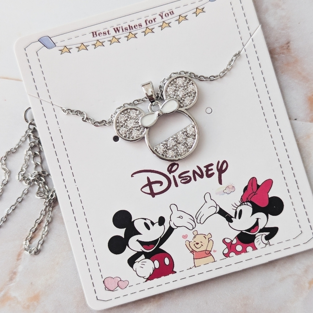 Minnie Mouse Silhouette Pave Necklace Stainless Steel & Zircon